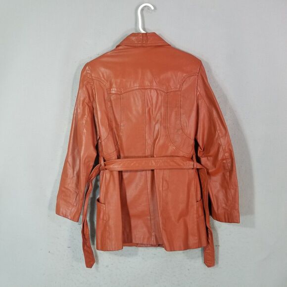 Vintage Leather Coat Women's Small Brown Vintage FLAWED - Picture 8 of 15